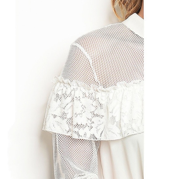 PLUS Ivory Victorian Gothic Lace Trim Chiffon Top - Picture 5 of 8